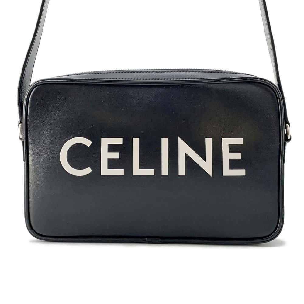 Celine Shoulder Bag Logo Leather Black